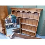 A PINE ENCLOSED THREE SHELF BACK DRESSER