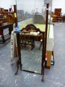 A MAHOGANY FULL LENGTH CHEVAL DRESSING MIRROR