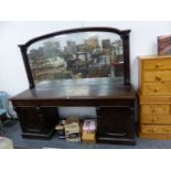A 19th C. ROSEWOOD SIDEBOARD WITH THREE APRON DRAWERS OVER CUPBOARDS AT EACH END. W 228 x D 65 x H