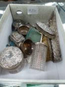 A QUANTITY OF SILVER MOUNTED DRESSING TABLE JARS ETC.