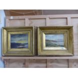 LATE 19th CENTURY SCHOOL, A PAIR OF COASTAL VIEWS, OIL ON CANVAS, LARGEST 21 x 26cm (3)