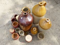 VARIOUS STONEWARE POTS, FLAGONS, ETC.