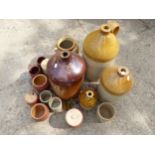 VARIOUS STONEWARE POTS, FLAGONS, ETC.