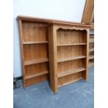 TWO PINE ENCLOSED DRESSER BACKS EACH WITH SHELVES