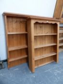 TWO PINE ENCLOSED DRESSER BACKS EACH WITH SHELVES