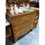 A 19th C. OAK CHEST OF THREE DRAWERS