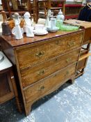 A 19th C. OAK CHEST OF THREE DRAWERS