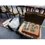 A GEORGIAN SIDE CHAIR , VARIOUS PRINTS, A DESK BLOTTER ETC.