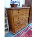 A VICTORIAN MAHOGANY CHEST OF TWO SHORT AND THREE LONG DRAWERS ON PLINTH FOOT. W 122 x D 59 x H