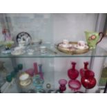 CRANBERRY AND OTHER GLASS, TEA AND COFFEE WARES, A DOULTON FIGURE AND A CARLTON JUG