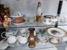 DOULTON AND COLCLOUGH TEA WARES, FIGURES, ORNAMENTS AND A PRINTED PRATT WARE TAZZA