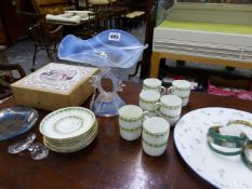 AN ANTIQUE MILK GLASS SMALL TAZZA AND OTHER CHINAWARES