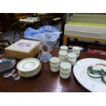 AN ANTIQUE MILK GLASS SMALL TAZZA AND OTHER CHINAWARES