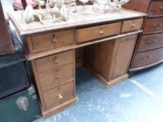 A PINE PEDESTAL DESK. W 108 x D 58 x H 79cms.