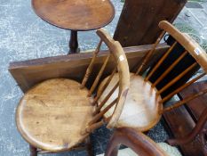 A PAIR OF STICK BACKED CHAIRS WITH ROUND SEATS