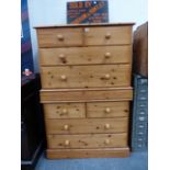A PAIR OF PINE CHESTS OF TWO SHORT AND TWO LONG DRAWERS, EACH. W 96 x D 43 x H 74cms.