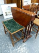 A MAHOGANY OVAL SUTHERLAND TABLE TOGETHER WITH A MAHOGANY STOOL