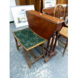 A MAHOGANY OVAL SUTHERLAND TABLE TOGETHER WITH A MAHOGANY STOOL