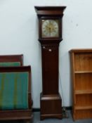 AN OAK LONG CASED CLOCK, THE SQUARE DIAL INSCRIBED W LOCK TAUNTON