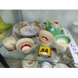 SUSIE COOPER TEA WARES, AN AA BADGE, ST CHRISTOPHER MEDALLION AND 4 PORCELAIN PLATES