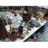 A QUANTITY OF VARIOUS COPPER WARES, SILVER PLATED WARE ETC.