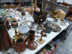 A QUANTITY OF VARIOUS COPPER WARES, SILVER PLATED WARE ETC.