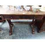 A 19th C. ROSEWOOD WRITING TABLE WITH SINGLE DRAWER