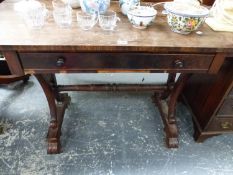 A 19th C. ROSEWOOD WRITING TABLE WITH SINGLE DRAWER