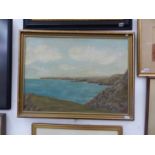 20th.C. ENGLISH SCHOOL. A COASTAL VIEW, INDISTINCTLY SIGNED, OIL ON CANVAS BOARD, 58 x 78cms.