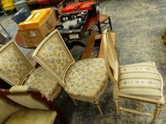 A PAIR OF GILT AND CREAM SQUARE BACKED CHAIRS WITH ANOTHER WITH AN OVAL BACK