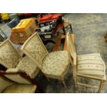 A PAIR OF GILT AND CREAM SQUARE BACKED CHAIRS WITH ANOTHER WITH AN OVAL BACK