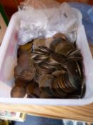 A QUANTITY OF VICTORIAN AND LATER COPPER COINAGE, EUROPEAN COINAGE ETC.