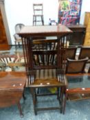 A NEST OF FOUR MAHOGANY TABLES TOGETHER WITH AN OAK TABLE ON BARLEY TWIST LEGS