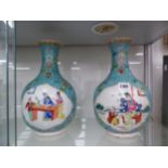 A PAIR OF CHINESE TURQUOISE GROUND BOTTLE VASES