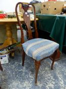 A MAHOGANY CHAIR WITH SHELL CARVED TOP RAIL AND CABRIOLE LEGS ON PAD FEET
