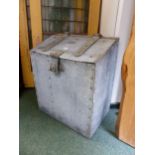 A DATED GALVANISED LOG BIN WITH MASSIVE LOCK CLASP