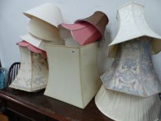 ELEVEN VINTAGE LARGE LAMP SHADES.