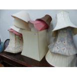 ELEVEN VINTAGE LARGE LAMP SHADES.