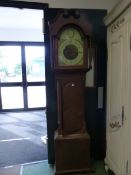 B MITCHELL, COCKERMOUTH, A 30 HOUR LONG CASED CLOCK, THE ARCHED DIAL AND THE CASE PAINTED