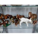 BESWICK AND OTHER CART HORSE FIGURES, A LAMB, A DONKEY, AN OWL AND A GOOSE GIRL