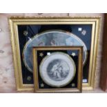 TWO ANTIQUE PRINTS OF CLASSICAL FIGURES IN EGLOMISE MOUNTS AND GILT FRAME