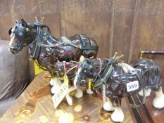 THREE SHIRE HORSE FIGURES.