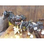 THREE SHIRE HORSE FIGURES.