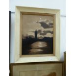 DAVID G. YORK, 20th.C. BIG BEN, SIGNED, OIL ON BOARD, 50 x 40cms.