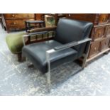 A LEONARD CHROME AND BLACK LEATHER ARMCHAIR