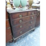 A MAHOGANY CHEST OF TWO SHORT AND THREE GRADED LONG DRAWERS ON BRACKET FEET