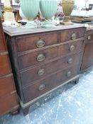 A MAHOGANY CHEST OF TWO SHORT AND THREE GRADED LONG DRAWERS ON BRACKET FEET