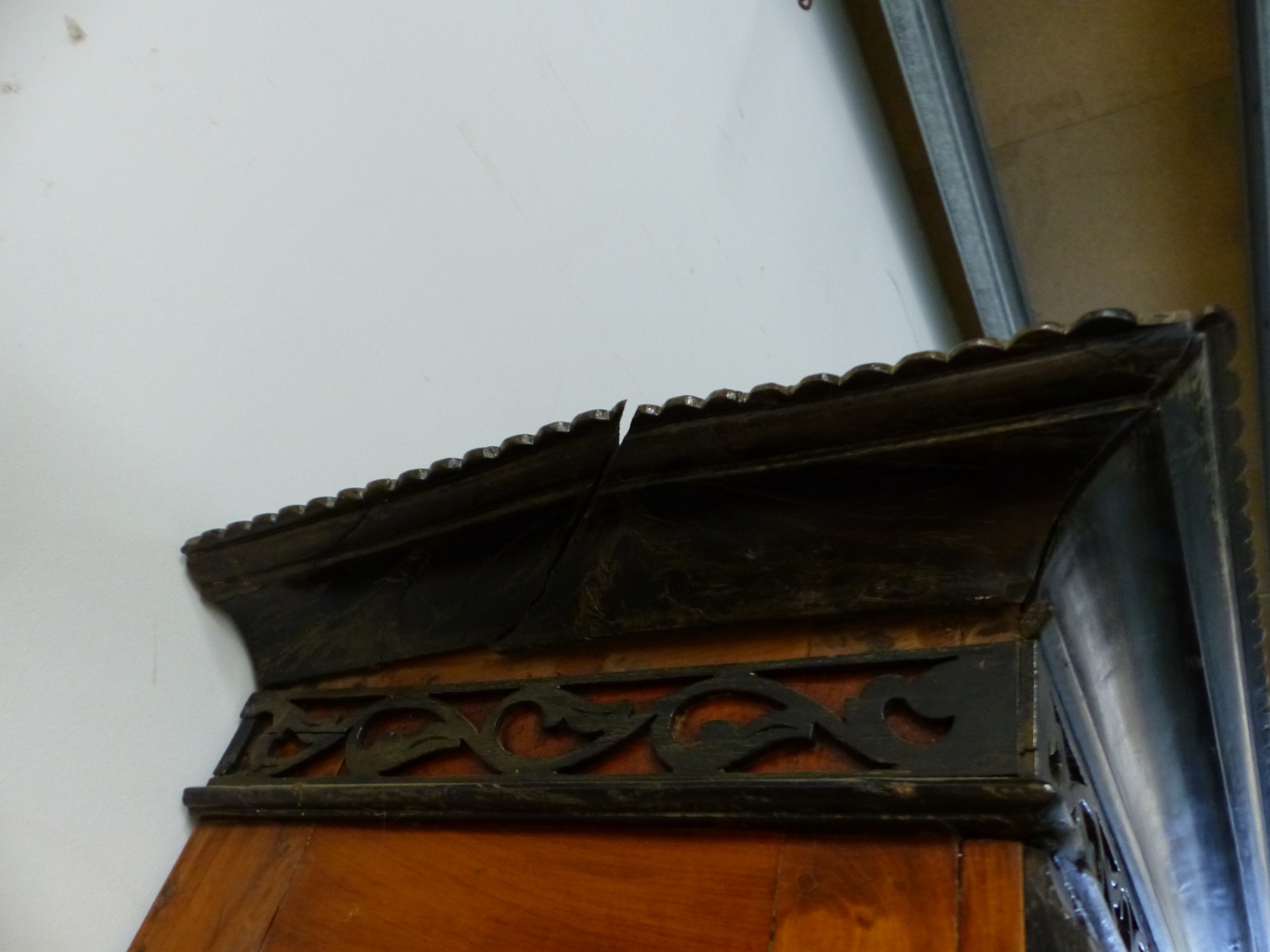 A DUTCH HARDWOOD AND EBONY SIDE CABINET WITH CUPBOARDS ABOVE AND BELOW THREE CENTRAL DRAWERS. W - Image 2 of 2