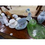 VARIOUS FIGURINES, DECORATIVE GLASS AND CHINA