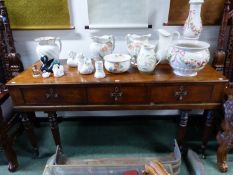 A CROSS BANDED MAHOGANY SQUARE PIANO NOW CONVERTED WITH THREE FRONT DRAWERS. W 167 x D 62 x H